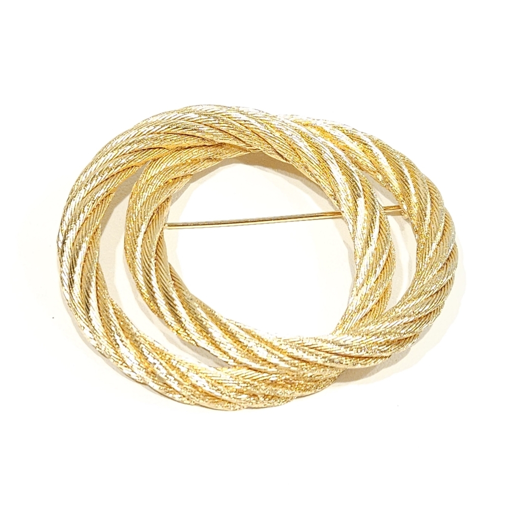 Vintage Dior Gold Tone Rope Double Circle Brooch Pin